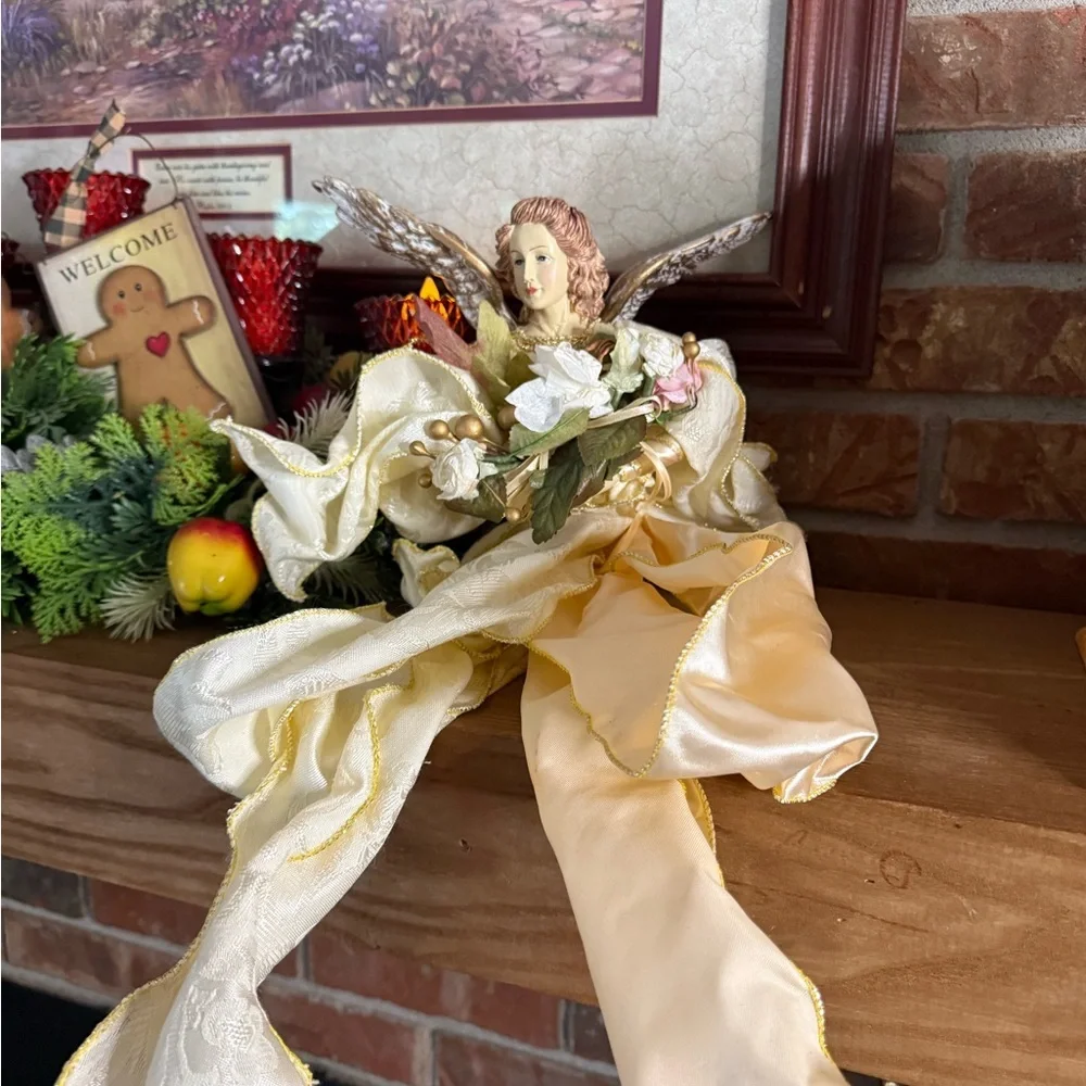 Vintage 1993 Large Porcelain Elegant Cream and Gold Angel Figurine
